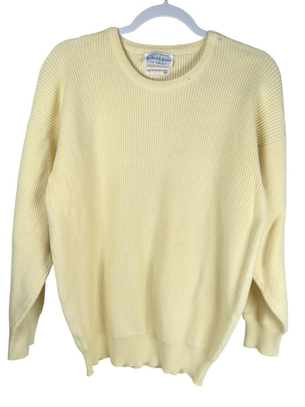Vintage Bullock & Jones Butter Yellow 100% Cotton Knit Crewneck Sweater Size 40